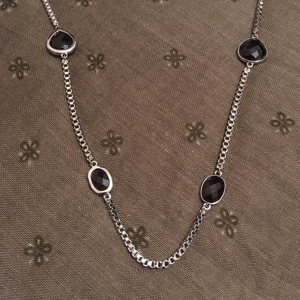 Vintage Rhinestone Silver Tone Long Chain Toggle Sweater Necklace - Picture 2 of 8